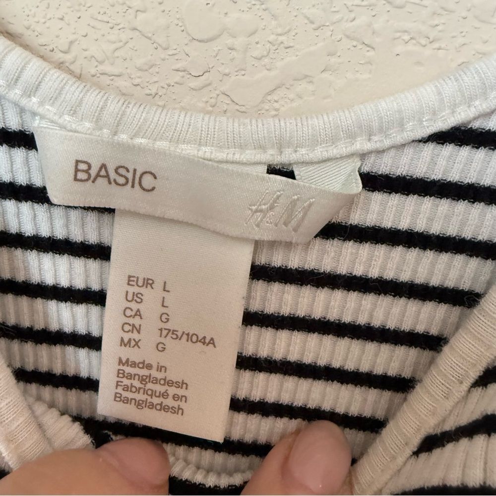 H&M Basic Black and White Striped Ribbed Mini Dress Size Large - Picture 3 of 4
